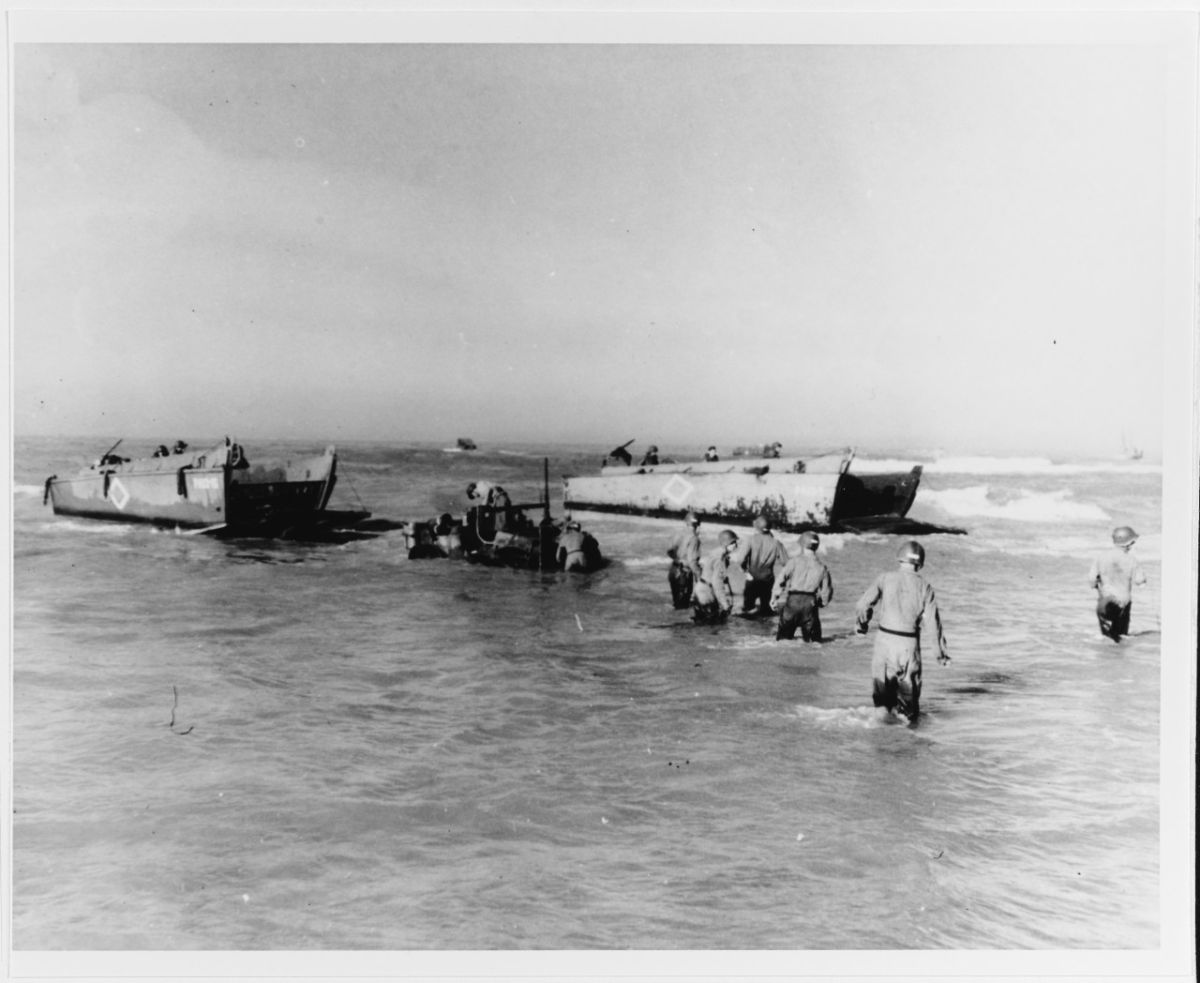 U.S. landing craft at Sicily, July 1943